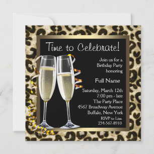 Champagne Leopard Geburtstagsparty Einladungen