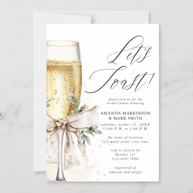 Champagne Let's Toast Winter Bridal Shower Magneteinladung (Vorderseite)
