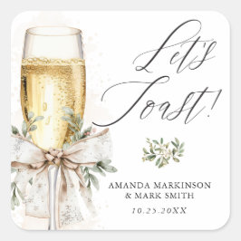 Champagne Let's Toast Winter Engagement Quadratischer Aufkleber