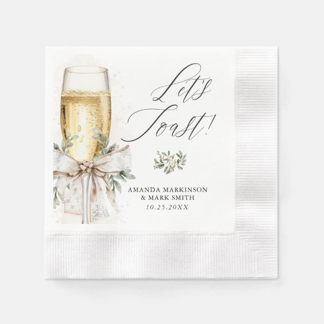 Champagne Let's Toast Winter Engagement Serviette (Vorderseite)