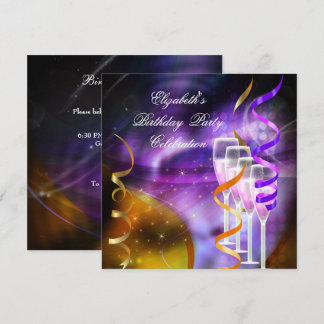 Champagne Lila Gold Abstrakt Geburtstagsparty Einladung