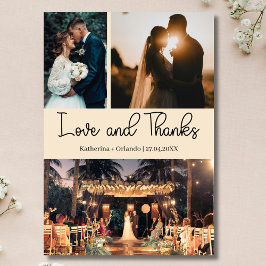 Champagne Love & Thanks Drei-Fotos Hochzeit Karte