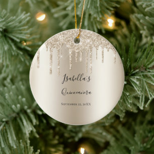 Champagne mit Glitter Elegante Quinceanera Keramik Ornament