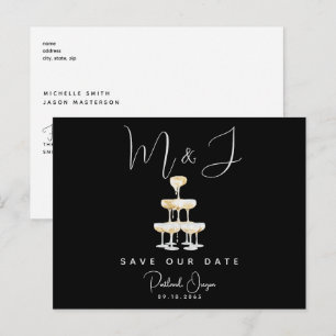 Champagne Modern Black Hochzeit Termin merken II Postkarte