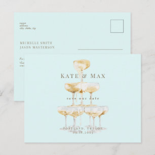 Champagne Modern Seafoam Hochzeit Termin vormerken Postkarte