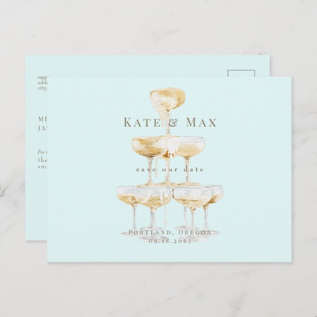 Champagne Modern Seafoam Wedding Save the Date Postkarte (Vorne/Hinten)