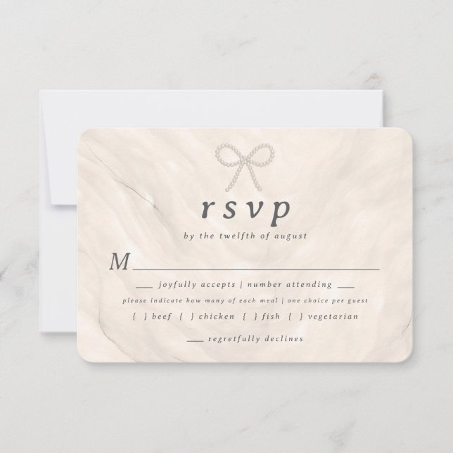 Champagne Neutral Pearl Bow Meal Choice RSVP Card Karte (Vorderseite)