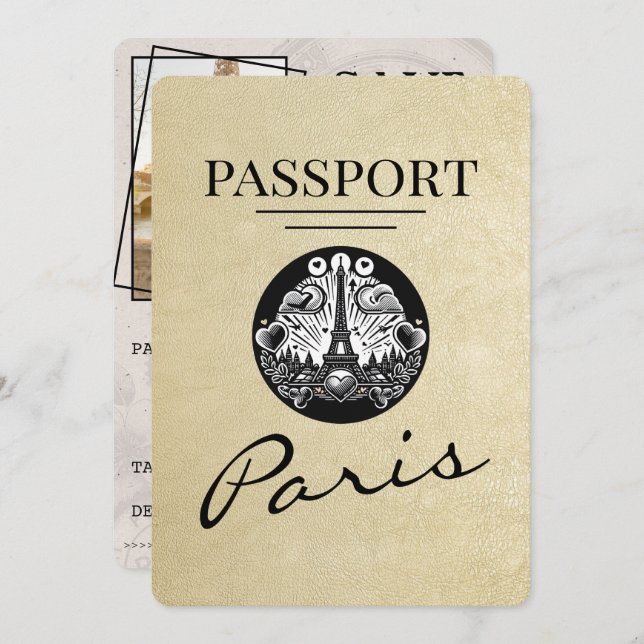 Champagne Paris Passport Save the Date (Vorne/Hinten)