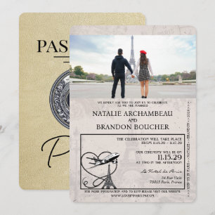 Champagne Paris Passport Wedding Einladung