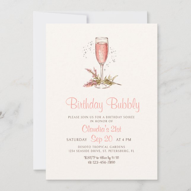 Champagne Peach Apricot Geburtstag Einladung (Vorderseite)
