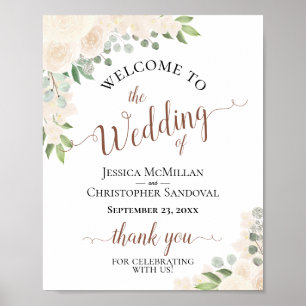 Champagne Peach Floral Rustic Wedding Willkommensz Poster