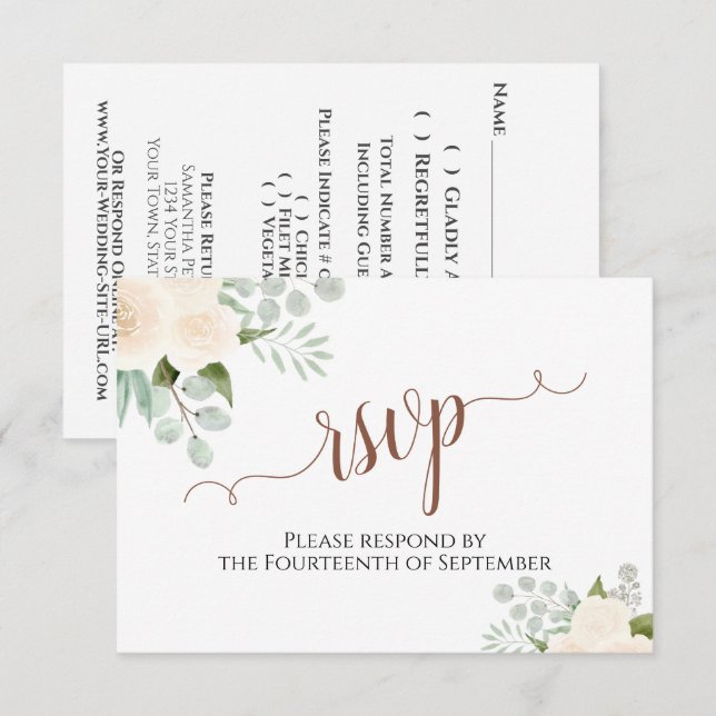 Champagne Peach Rose Elegant Boho Wedding RSVP Karte (Vorne/Hinten)