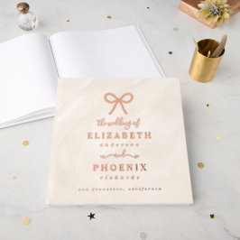 Champagne Pearl Bow Elegant Square Wedding Gästebuch