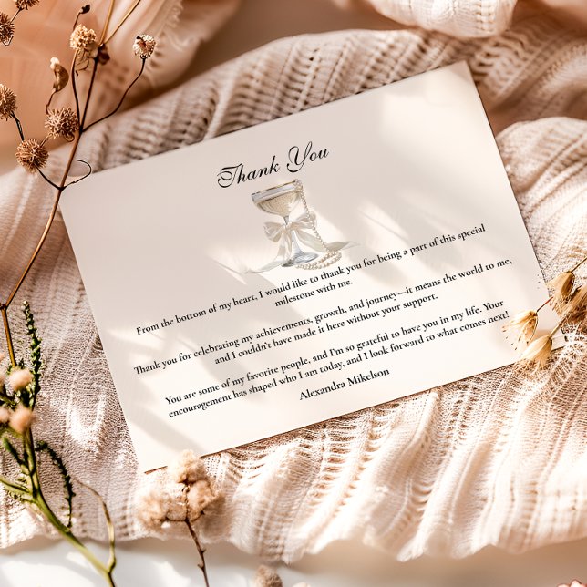 Champagne Pearl Bow Graduation Dankeskarte (Von Creator hochgeladen)