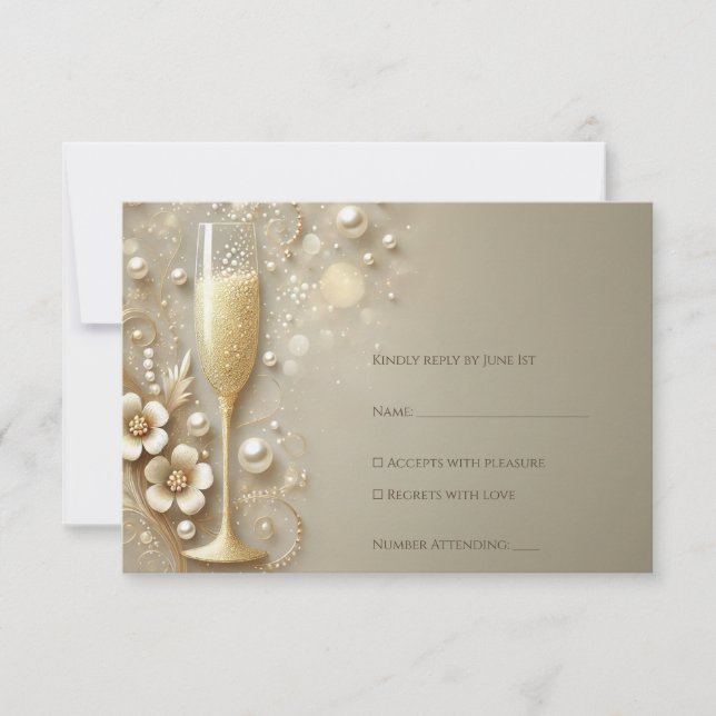 Champagne & Pearl Wedding Shower RSVP Karte (Vorderseite)