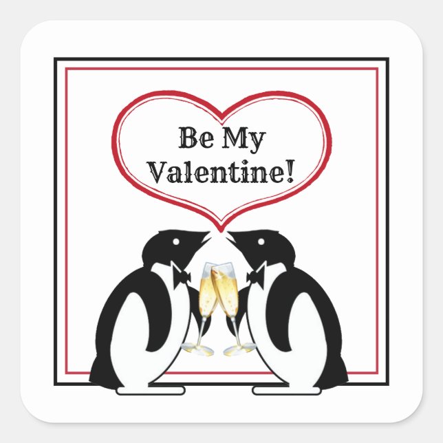 Champagne Penguins Square Stickers (Vorderseite)