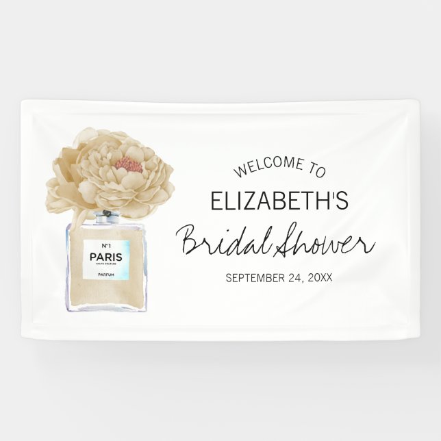 Champagne Peonies Floral Brautparty Willkommen Banner (Horizontal)