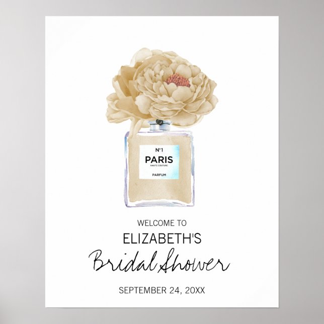 Champagne Peonies Floral Brautparty Willkommen Poster (Vorne)