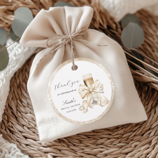 Champagne & Perlen - Brautparty Danke Geschenkanhänger (Champagne and Pearls Bridal Shower Thank you favor tag)
