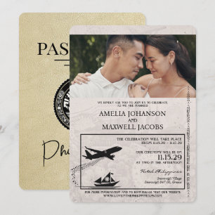 Champagne Philippinen Reisepass Hochzeitseinladung Einladung