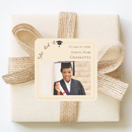 Champagne photo Graduation Party Quadratischer Aufkleber