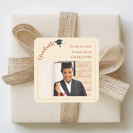 Champagne photo She did it Graduate  Quadratischer Aufkleber