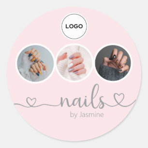 Champagne Pink 3 Foto Nageltechniker-Logo Danke Runder Aufkleber