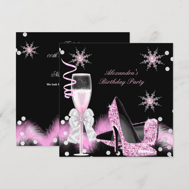 Champagne Pink High Heels Geburtstagsparty Einladung (Vorne/Hinten)