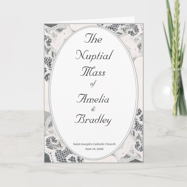 Champagne Pink Lace Katholische Hochzeitsmesse Programm (Vorderseite)