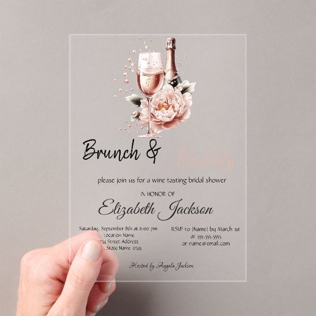 Champagne Pink Rose Brunch & BubblyBridal Shower   Acryleinladungen (Insitu (Handheld))