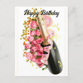 Champagne & Pink Roses Geburtstagskarte Postkarte