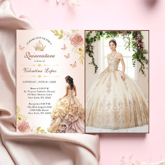 Champagne Princess Dress Quinceañera Geburtstag Einladung