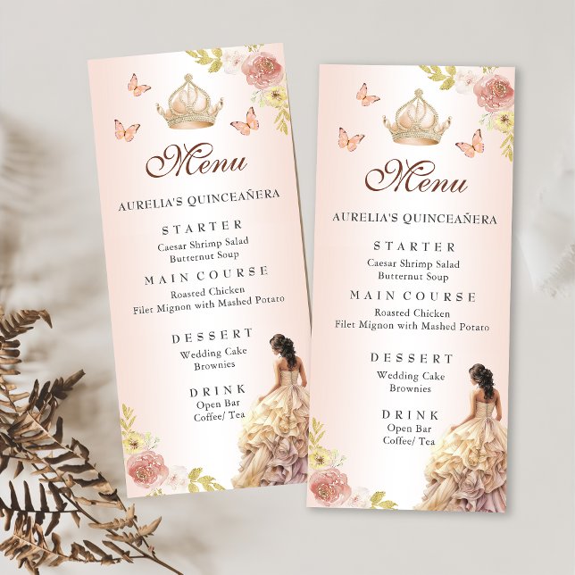 Champagne Princess Dress Quinceañera Geburtstag Menükarte (Von Creator hochgeladen)