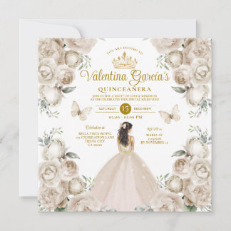Champagne Quinceañera 15 Anos Blume Goldkrone Einladung