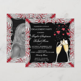 Champagne Red Heart Engagement Party Einladung