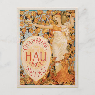 Champagne Reims Vintage Wein Getränk Werbung Kunst Postkarte