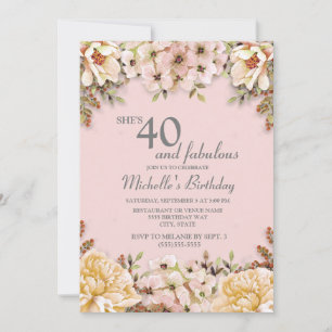 Champagne Rosa Floral 40. Geburtstagsfeier Einladung
