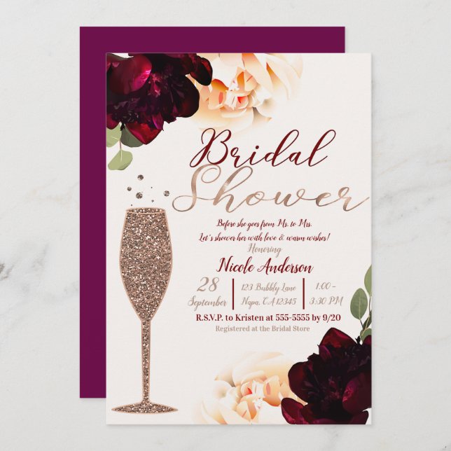 Champagne Rose Gold Brautparty Einladung (Vorne/Hinten)