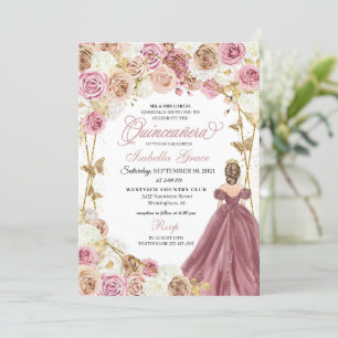 Champagne Rose Gold Butterfly Prinzessin Quinceane Einladung