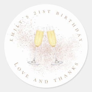Champagne Rose Gold Glitzer 21. Geburtstag Runder Aufkleber