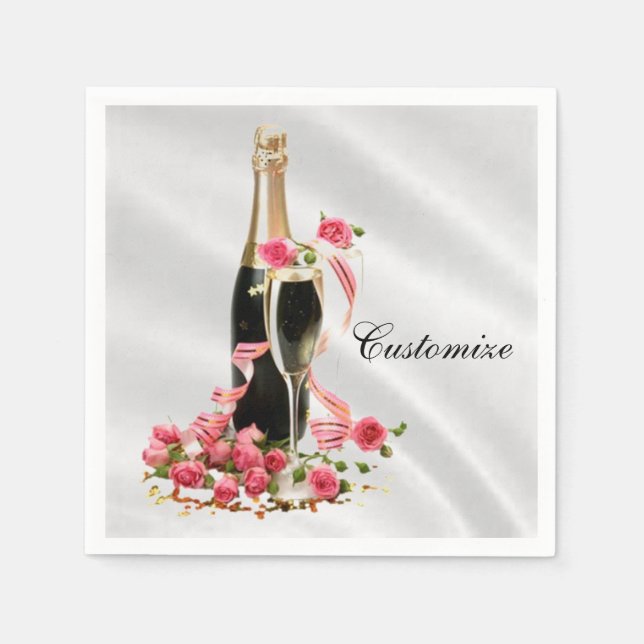 Champagne & Rose White Satin Napkins Serviette (Vorderseite)
