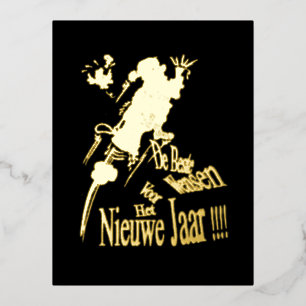 Champagne Santa Neujahrs Goldfolie Postkarte