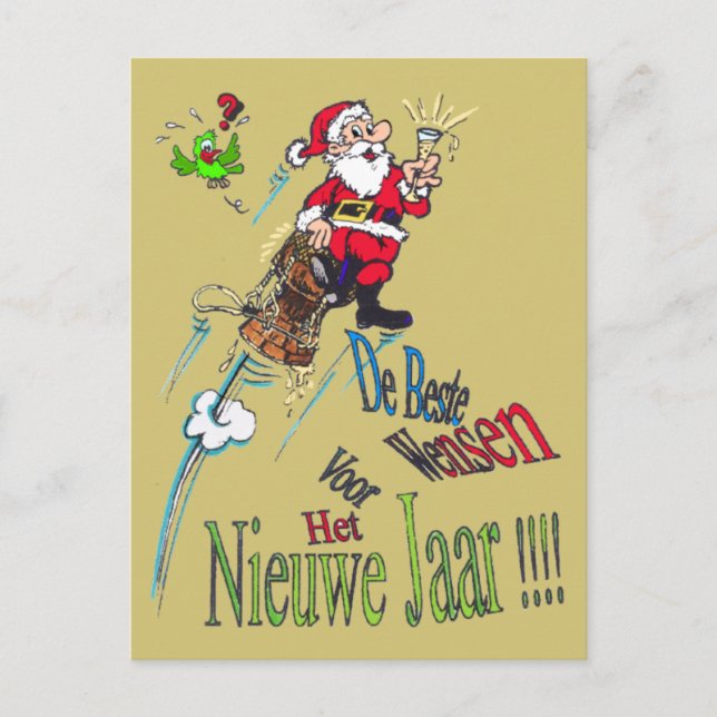 Champagne Santa Nieuwjaars Postcard Postkarte (Vorderseite)