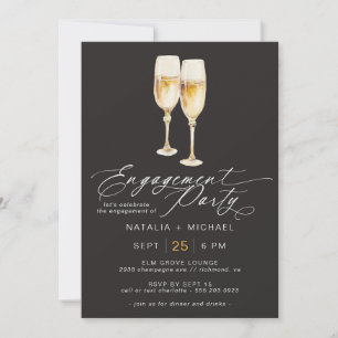 Champagne Script Elegante Black Engagement Party Einladung