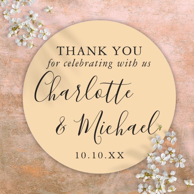 Champagne Signature Gastgeschenk Hochzeit Vielen D Runder Aufkleber (Champagne Signature Wedding Favor Thank You Classic Round Sticker)
