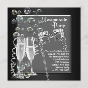 Champagne Silver Black Masquerade Party Einladung