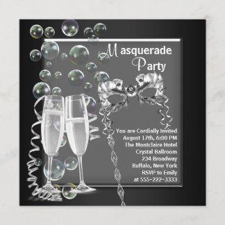 Champagne Silver Black Masquerade Party Einladung