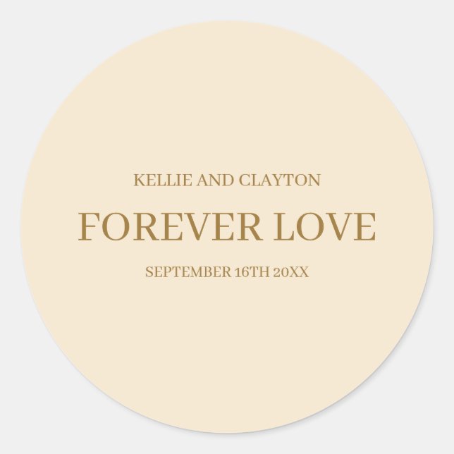 Champagne Simple Wedding Classic Round Sticker (Vorderseite)