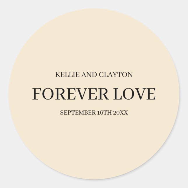 Champagne Simple Wedding Classic Round Sticker (Vorderseite)