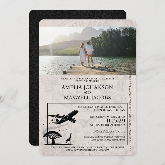 Champagne South Africa Passport Wedding Einladung (Vorne/Hinten)